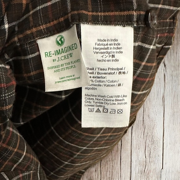 J. Crew Shirt Mens Cotton Brushed Twill Brown Plaid Button Down Shirt Sz L/Tall - Picture 4 of 5